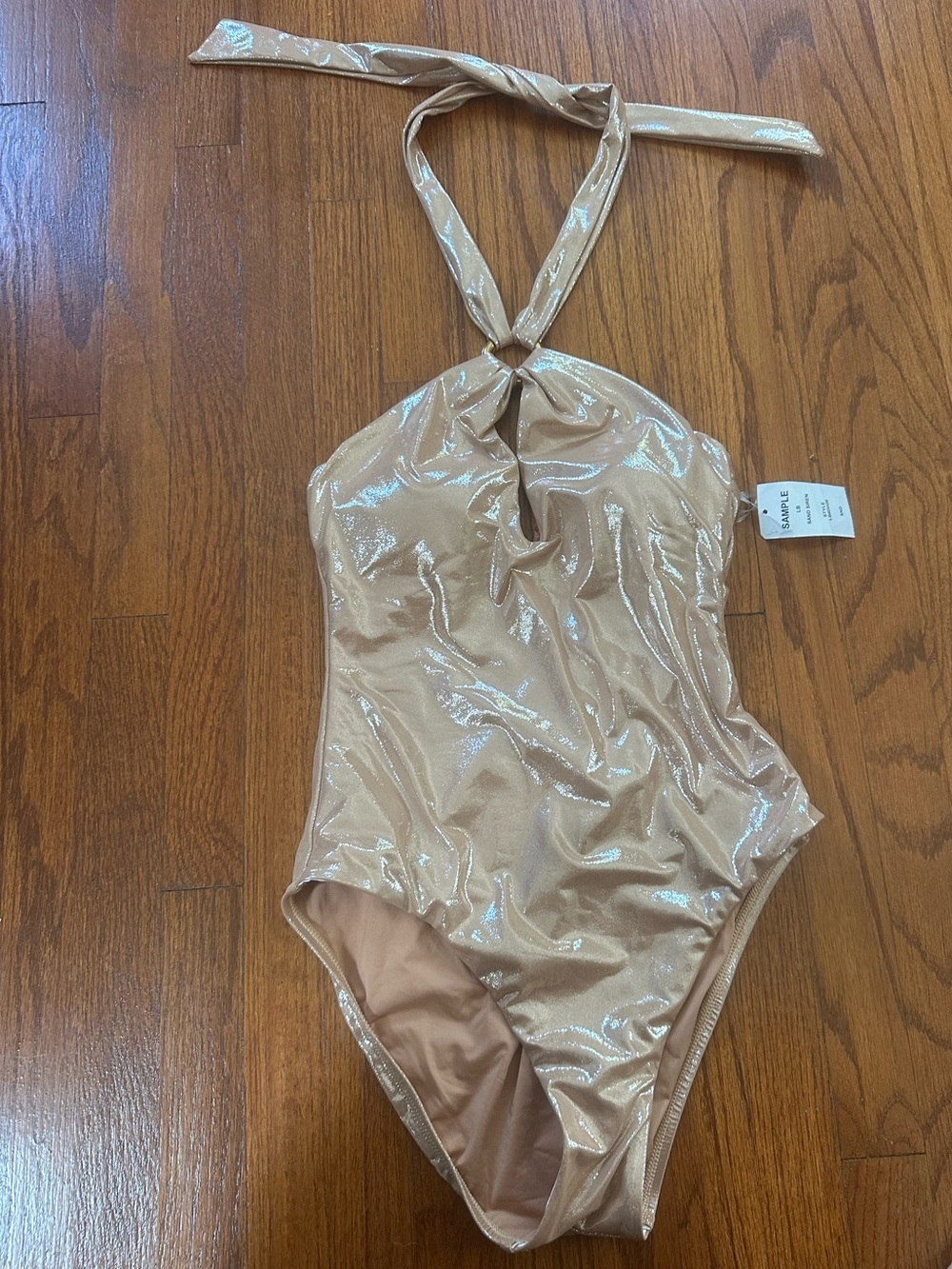 Shimmer Halter One-Piece Swimsuit in Nude